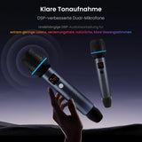 ATOTOEXCEL Drahtloses Mikrofon-Set, Zwei wiederaufladbare Handmikrofone mit Empfänger, 15m Reichweite, 6h Betrieb, Kompatibel mit V10-Serie Autoradios für Karaoke-Partys