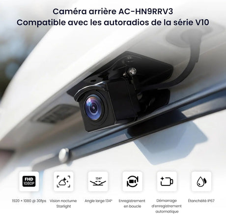 ATOTO AC-HN9RRV3 Caméra de Recul AHD 1080p, 134° Grand-Angle, Vision Nocturne Starlight, Boucle Vidéo, Mode Parking, IP67 Étanche, Capteur G, Série V10
