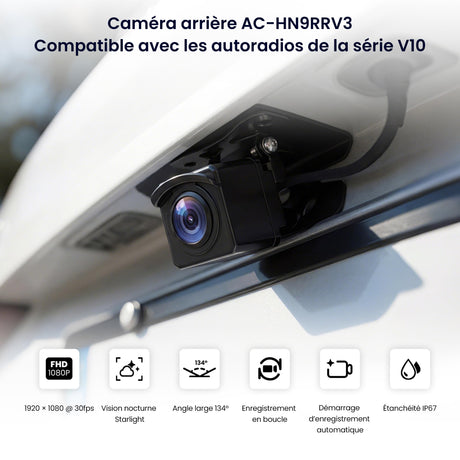 ATOTO AC-HN9RRV3 Caméra de Recul AHD 1080p, 134° Grand-Angle, Vision Nocturne Starlight, Boucle Vidéo, Mode Parking, IP67 Étanche, Capteur G, Série V10