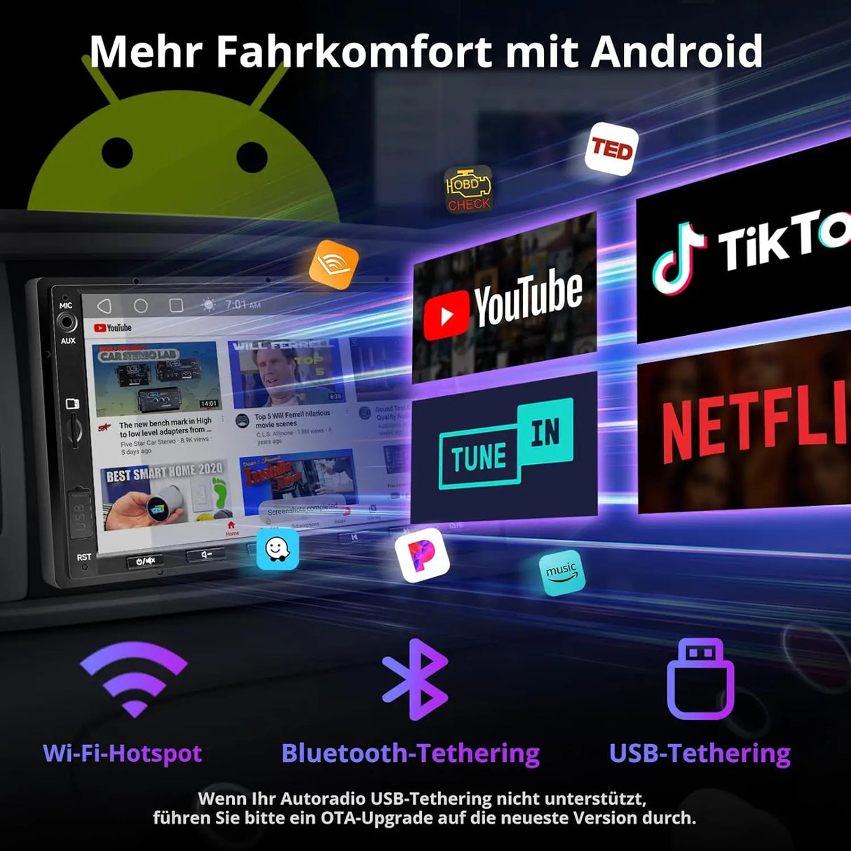ATOTO A5LVWA7T 7" 2 DIN Autoradio Android mit Navi, kompatibel mit VW/Golf/Polo/Tiguan, Wireless CarPlay &amp; Android Auto, WiFi/BT/USB, 2G+32G, MirrorLink, DSP, FM/AUX/TF