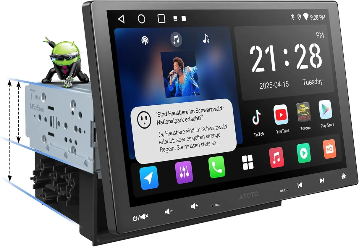 ATOTOZONE A5L 10 Zoll Doppel-DIN &amp; Single-DIN Adaptives 2G+32G Android Autoradio, IPS Schwebendes Display, Wireless CarPlay &amp; Android Auto, WiFi/BT/USB Tethering, MirrorLink, DSP/FM/RDS