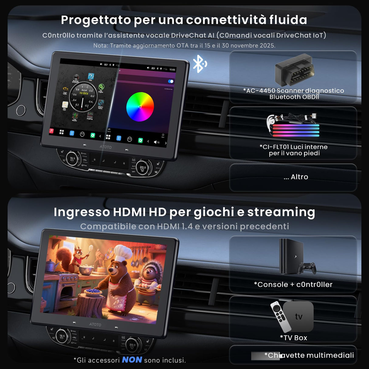 ATOTOZONE 10"QLED AI Android Autoradio 1 DIN, Da Con Navigazione Integrata, 8G+128G, 4G LTE,Schermo Flottante Auto, CarPlay & Android Auto Senza Fili, Doppio Telefono & Bluetooth,X10G110E