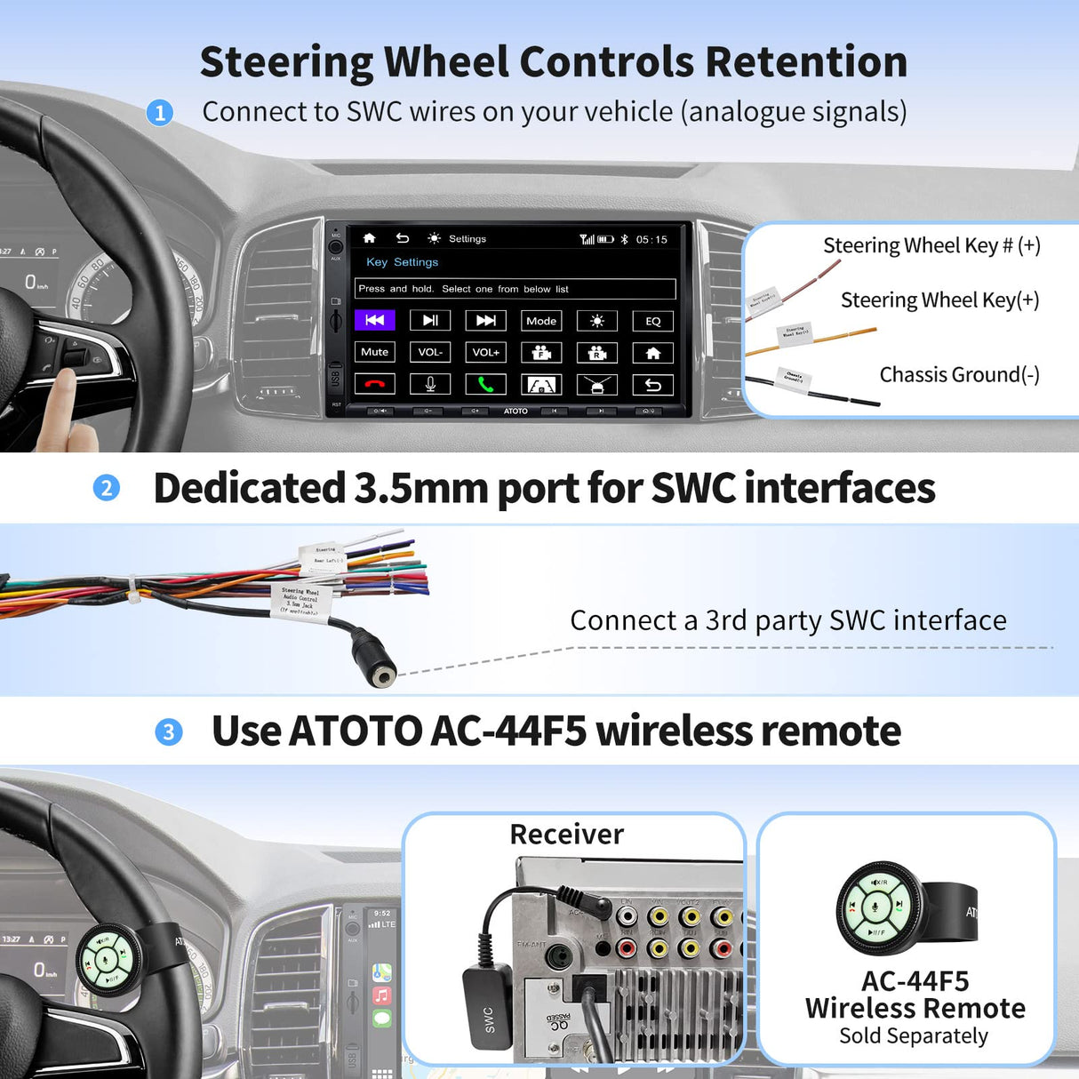 ATOTO F7WE 7inch Touchscreen Digital Media Receivers,Wireless Android Auto & CarPlay Connection,Double DIN Car Stereo, Bluetooth,HD Camera Input, Mirror Link, HD LRV, Support up to 512G SD, F7G2A7WE