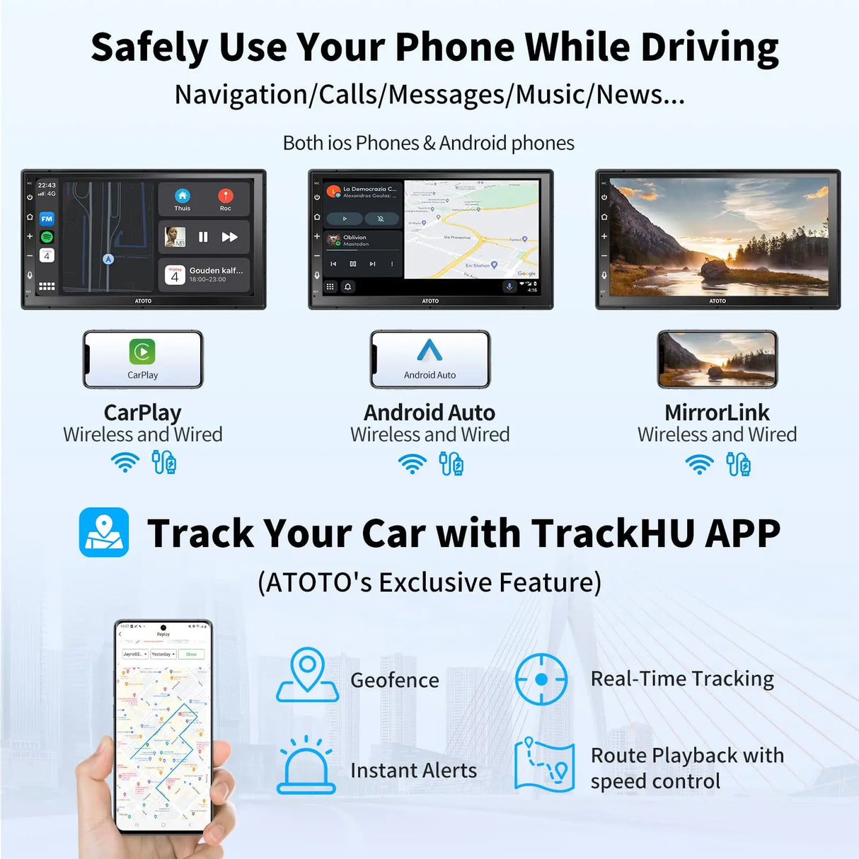 ATOTO A6 PF 7 Zoll QLED Touchscreen Android Doppel-DIN Autoradio, Wireless Carplay & Android Auto, DAB+ Radio/GPS/Mirror Link, Dual BT, WiFi/BT/USB Tethering, HD LRV mit Rückfahrkamera, A6G2B7PF-S01