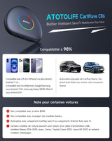 ATOTO CB6C Adaptateur CarPlay sans fil Android 13, Boîtier AI Plug & Play avec GPS, IA DriveChat, 4G LTE, 4GB+64GB, Noir