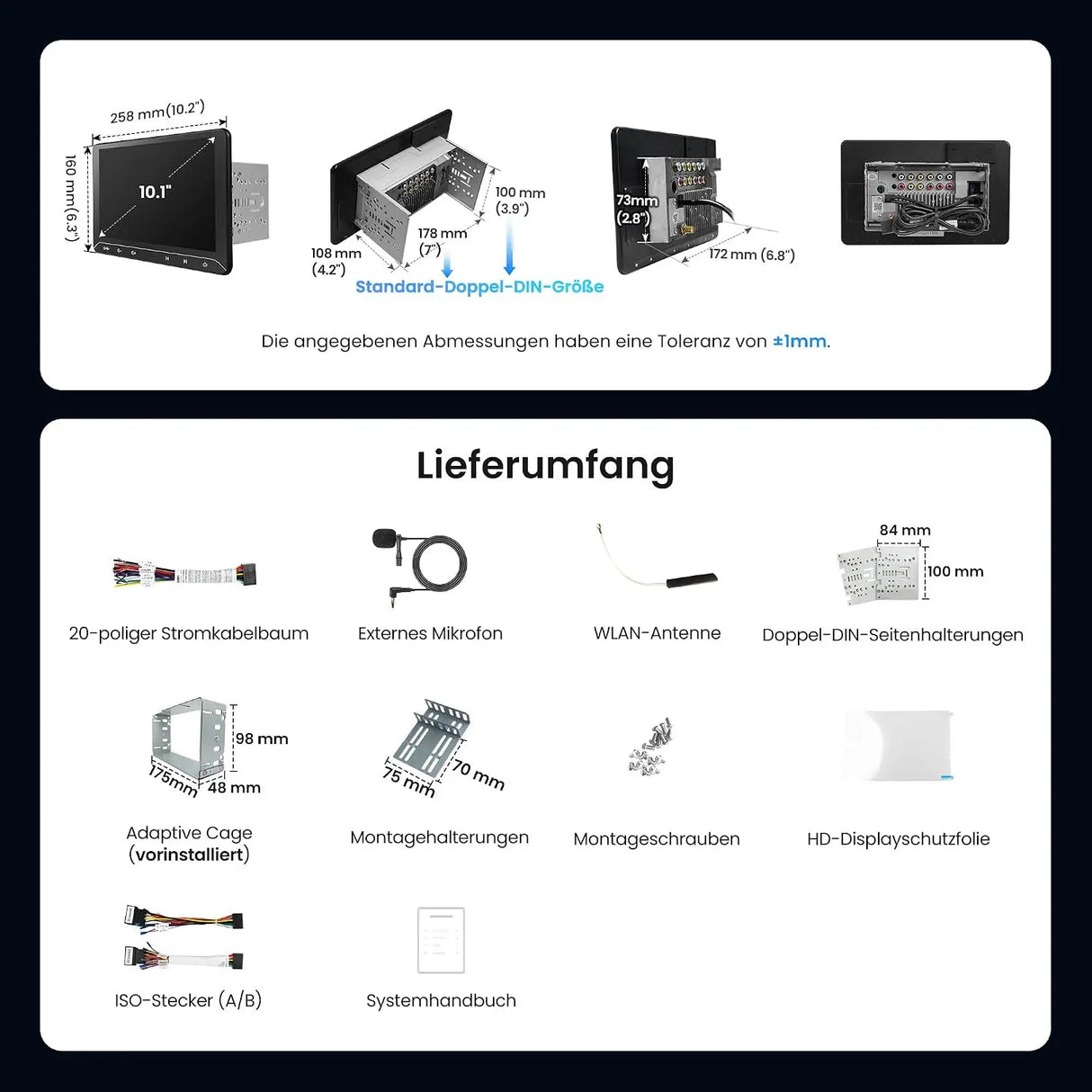 ATOTO F7G211WE 10,1 Zoll Doppel-DIN Autoradio, Wireless Apple CarPlay & Android Auto, Touchscreen, Bluetooth, LRV, MirrorLink, Lenkradfernbedienung, AUX, FM/AM-Radio