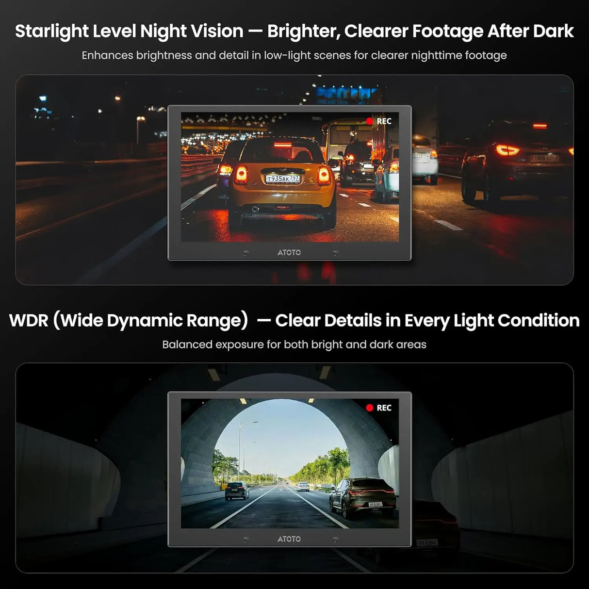 ATOTO AC-HN9FR Dashcam Anteriore AHD 1080p per Auto – Grandangolo 136°, Visione Notturna Starlight, WDR, G-Sensore, Modo Parcheggio, GPS – Compatibile solo con Serie V10