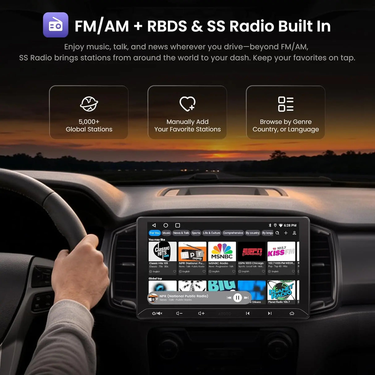 ATOTO A5LG211T 10.1" Double Din Car Stereo, Wireless CarPlay and Android Auto, Touchscreen, 2G+32G, WiFi, Bluetooth, USB Tethering, MirrorLink, 24B-EQ DSP, FM, AM, TF