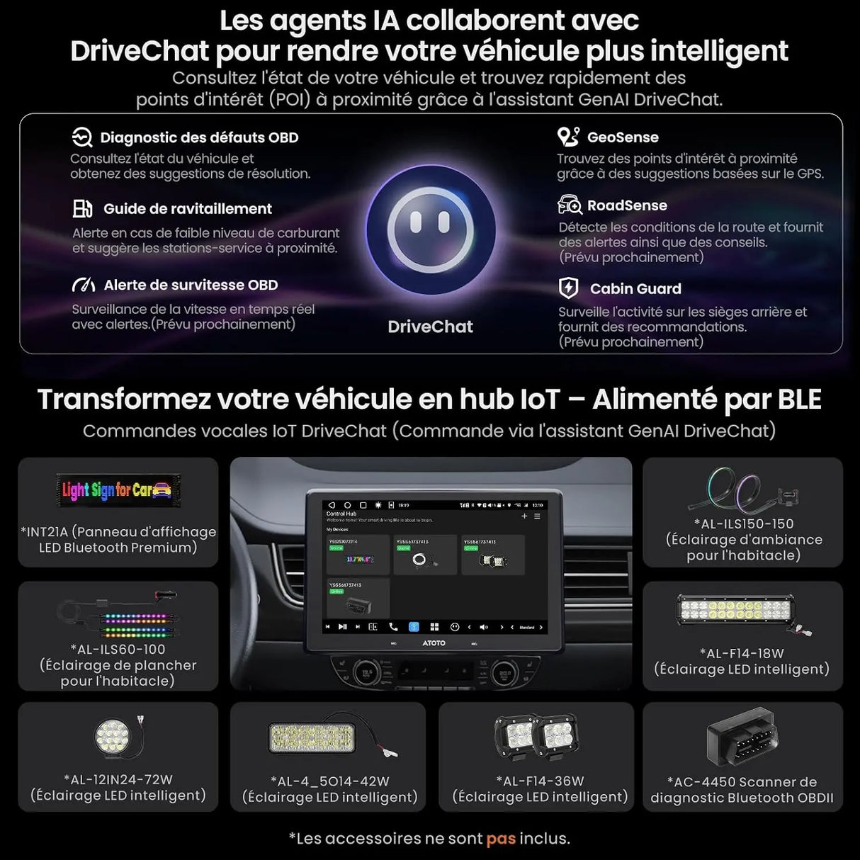 ATOTOEXCEL V10 10.1 Pouces 2 DIN & 1 DIN Autoradio Android, 6G+128G, 4G LTE/Wi-FI, Karaoké embarqué,DVR 4 canaux,DSP 32 Bandes,CarPlay&Android Auto sans Fil, BLuetooth5.4 Con aptX HD, Suivi GPS