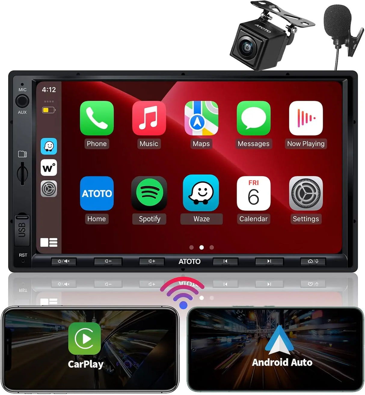 ATOTO F7G2A7WE-S01 Autoradio 2 DIN da 7", Apple CarPlay Wireless e Android Auto, Touchscreen HD, Bluetooth, Controllo Vocale, Telecamera Posteriore HD, MirrorLink, Comandi al Volante, Radio FM/AM