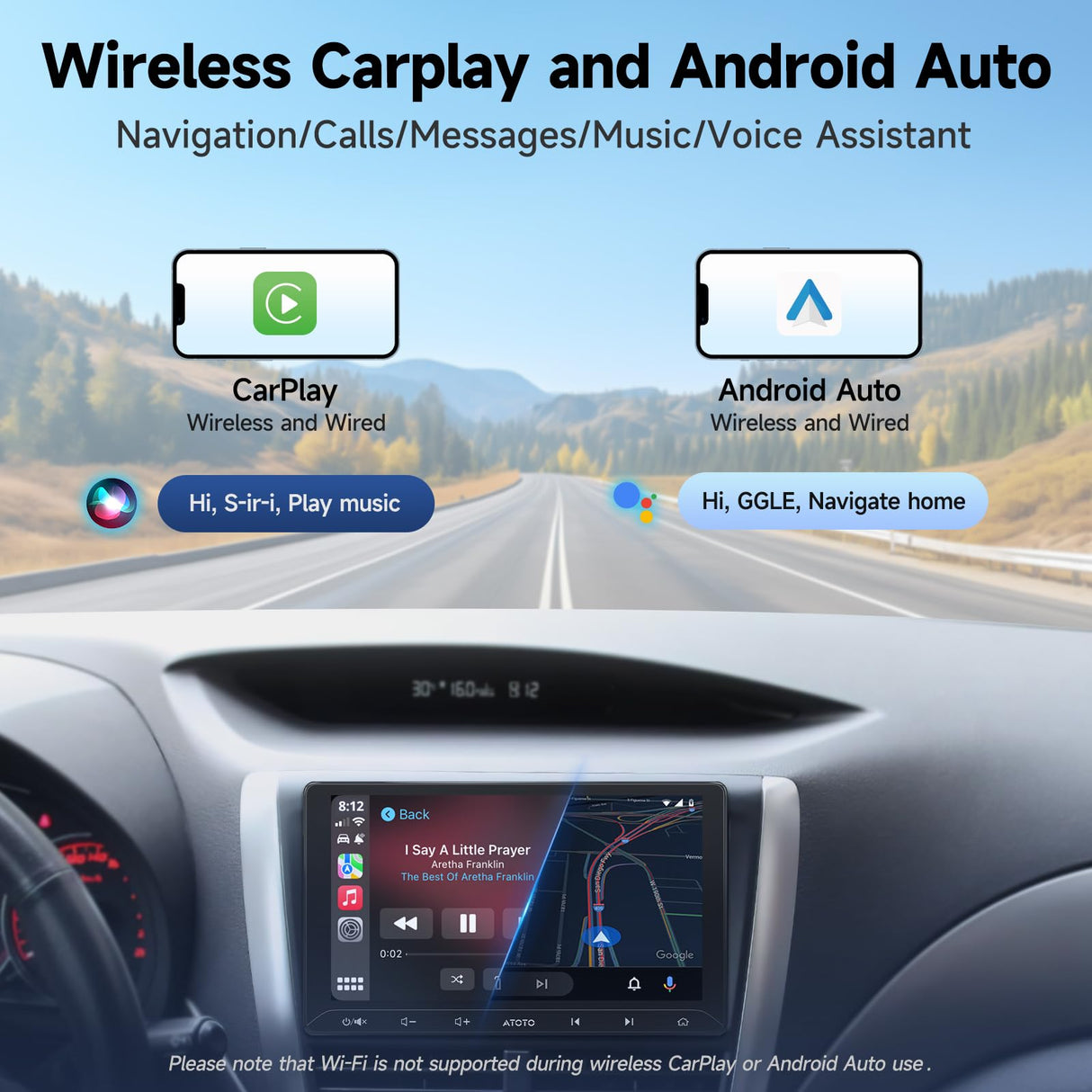 ATOTOZONE A5L 10,1" Android Autoradio Doppel-Din-Radio, WiFi/BT-Tethering, Android Auto &amp; CarPlay kabelloser Touchscreen, Bluetooth, digitaler Media-Receiver, MirrorLink, 2G+32G, 24-B EQ DSP, FM/USB/TF