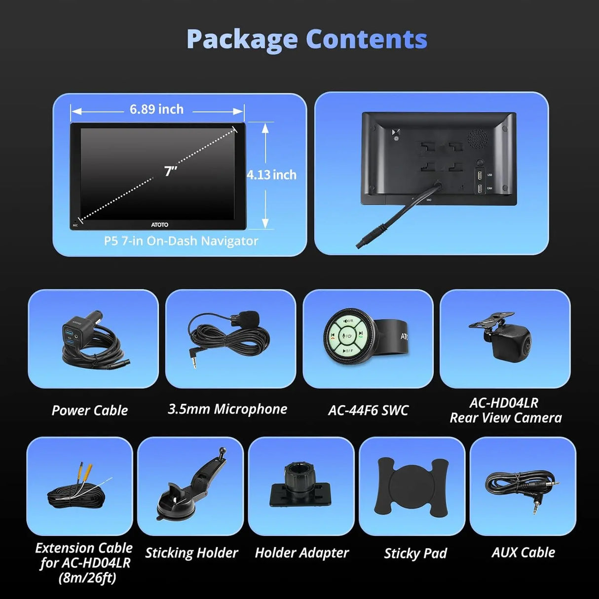 ATOTO P507SD 7" Portable CarPlay Screen with 1080P Backup Camera & Remote Control – Wireless CarPlay & Android Auto Touchscreen, Dash GPS Navigation, QLED Glare-Suppressing Display, MirrorLink