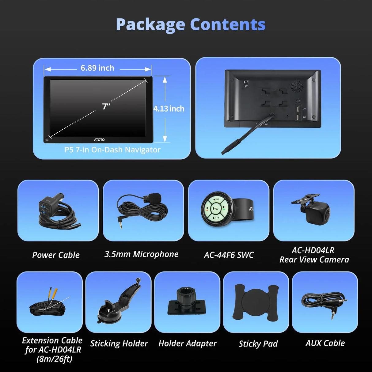 ATOTO P507SD 7" Portable CarPlay Screen with 1080P Backup Camera & Remote Control – Wireless CarPlay & Android Auto Touchscreen, Dash GPS Navigation, QLED Glare-Suppressing Display, MirrorLink