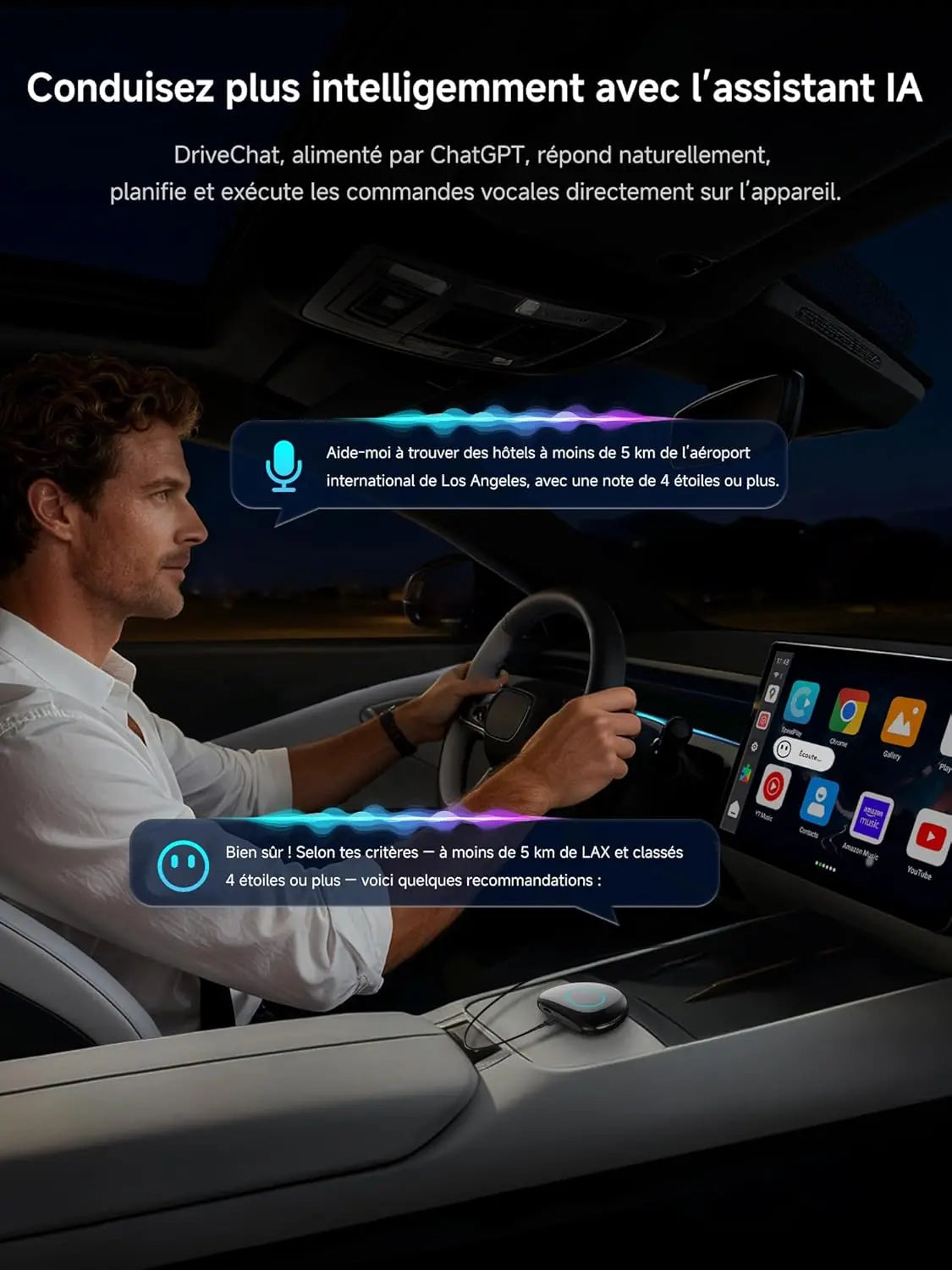 ATOTO CB6C Adaptateur CarPlay sans fil Android 13, Boîtier AI Plug & Play avec GPS, IA DriveChat, 4G LTE, 4GB+64GB, Noir