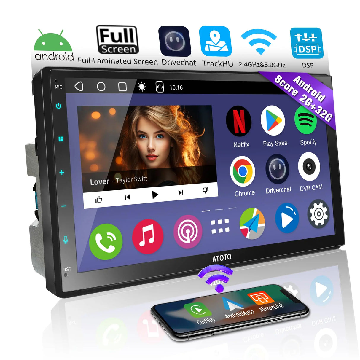 ATOTO A6G2C7PF 7" Double Din Car Stereo, QLED Touch Screen, Wireless CarPlay and Android Auto, MirrorLink, GPS Navigation, LRV, WiFi, Bluetooth, USB, Drivechat with ChatGPT
