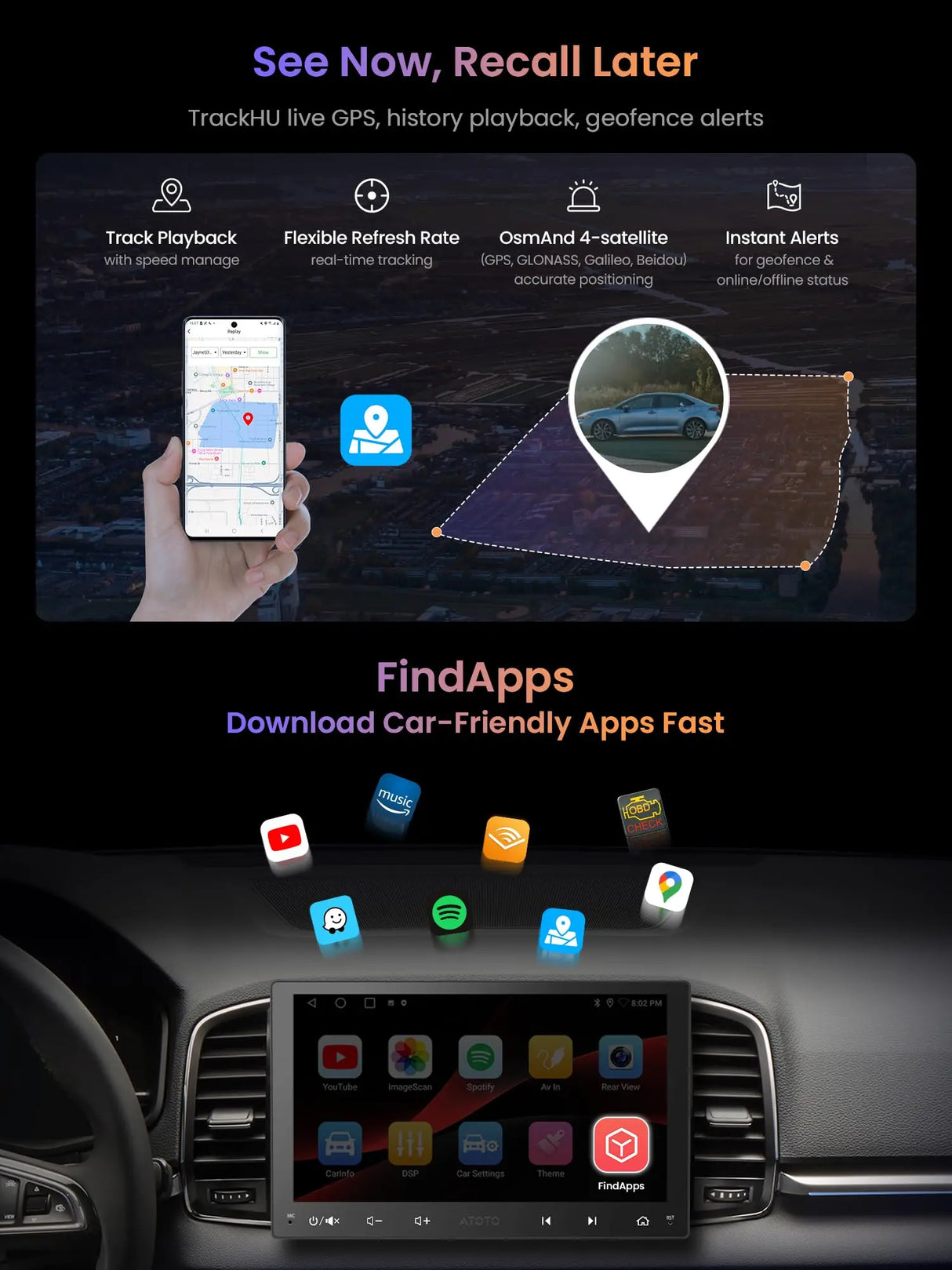 ATOTO A5LG209T 9" Autoradio 2 Din – Touchscreen, 2GB+32GB, Wireless CarPlay e Android Auto, EQ a 24 Bande, Tethering WiFi/Bluetooth, USB, FM/AM