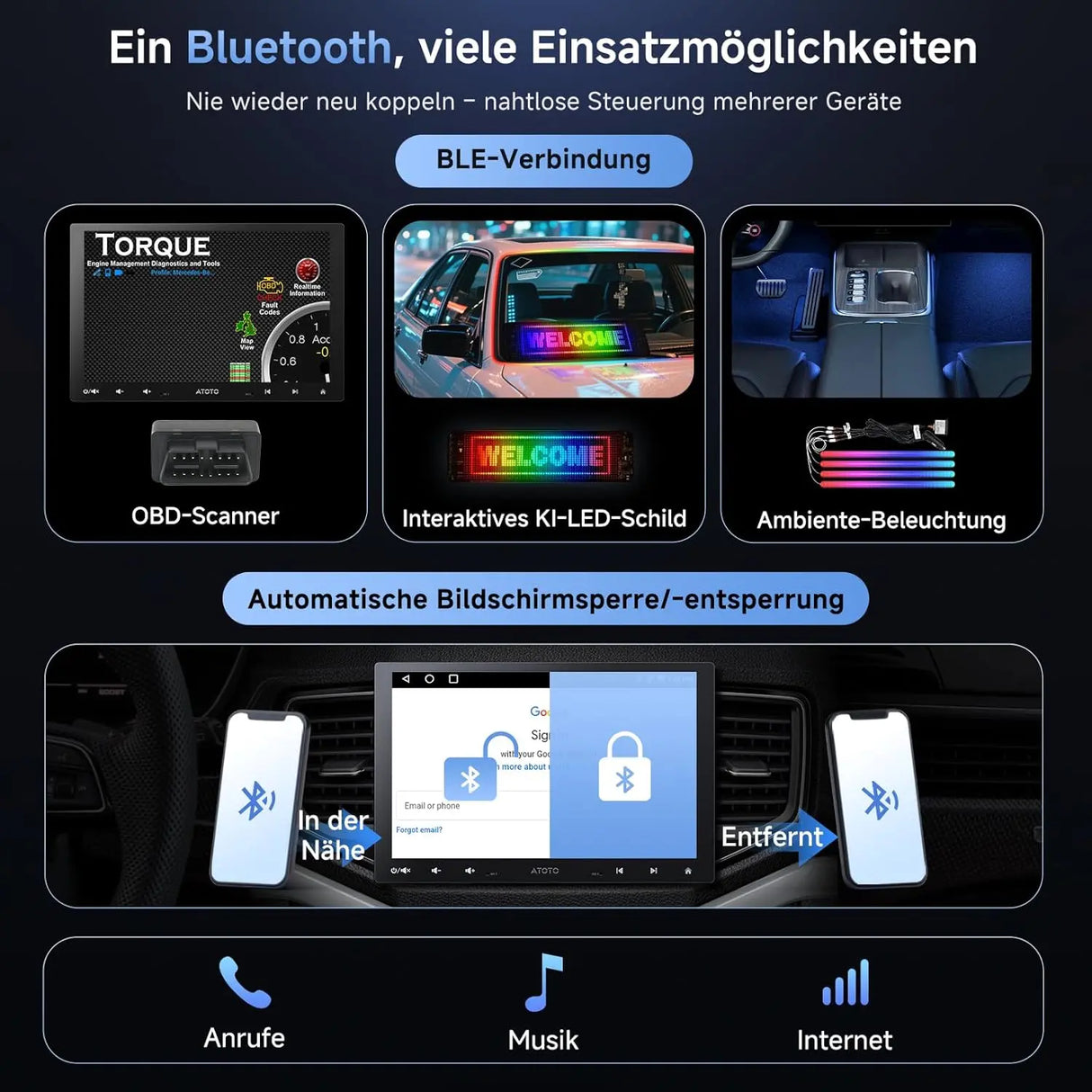 ATOTOZONE A5L 10 Zoll Doppel-DIN &amp; Single-DIN Adaptives 2G+32G Android Autoradio, IPS Schwebendes Display, Wireless CarPlay &amp; Android Auto, WiFi/BT/USB Tethering, MirrorLink, DSP/FM/RDS