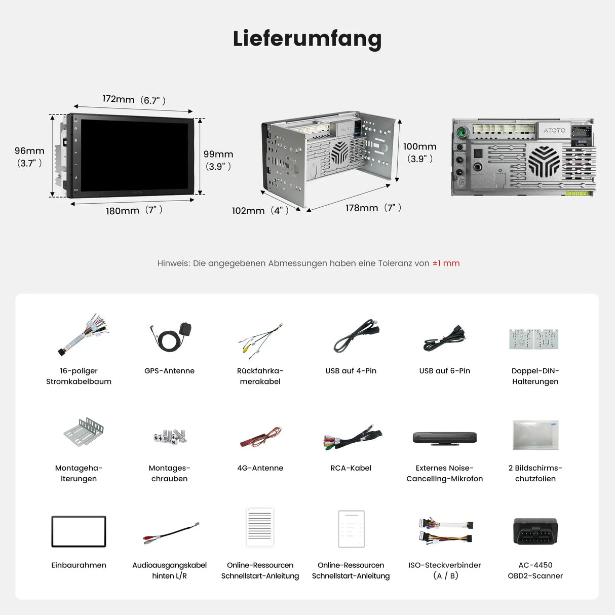 ATOTO A7G2B7PKL-S04 Android Autoradio 2 DIN, 7 Zoll QLED Navi [Inkl. OBD2 Scanner] 4G LTE Integriert, Wireless CarPlay & Android Auto, Hi-Fi DSP Optischer Ausgang/4V Pre-Out, AI DriveChat, SCVC