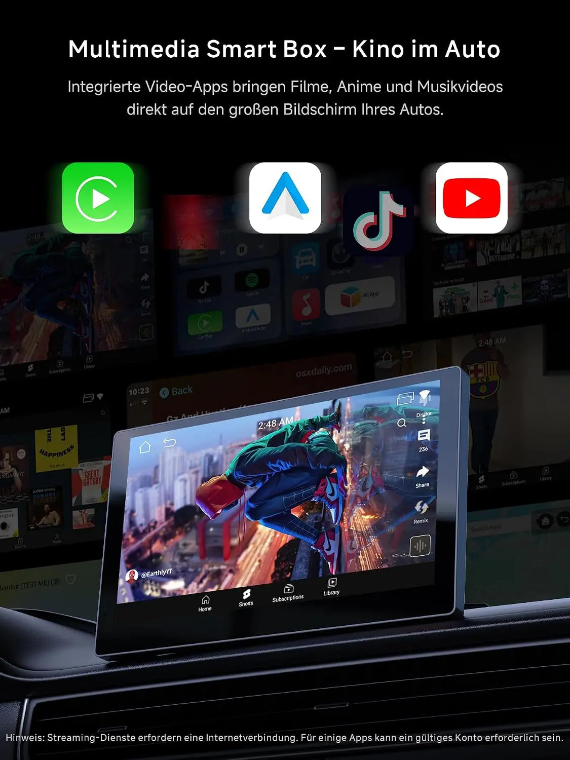 ATOTO CB4B Wireless CarPlay Adapter mit Android AI Box | Kabelloses CarPlay & Android Auto, KI-DriveChat, Netflix & YouTube, Dual-WLAN/Bluetooth, 4GB+32GB
