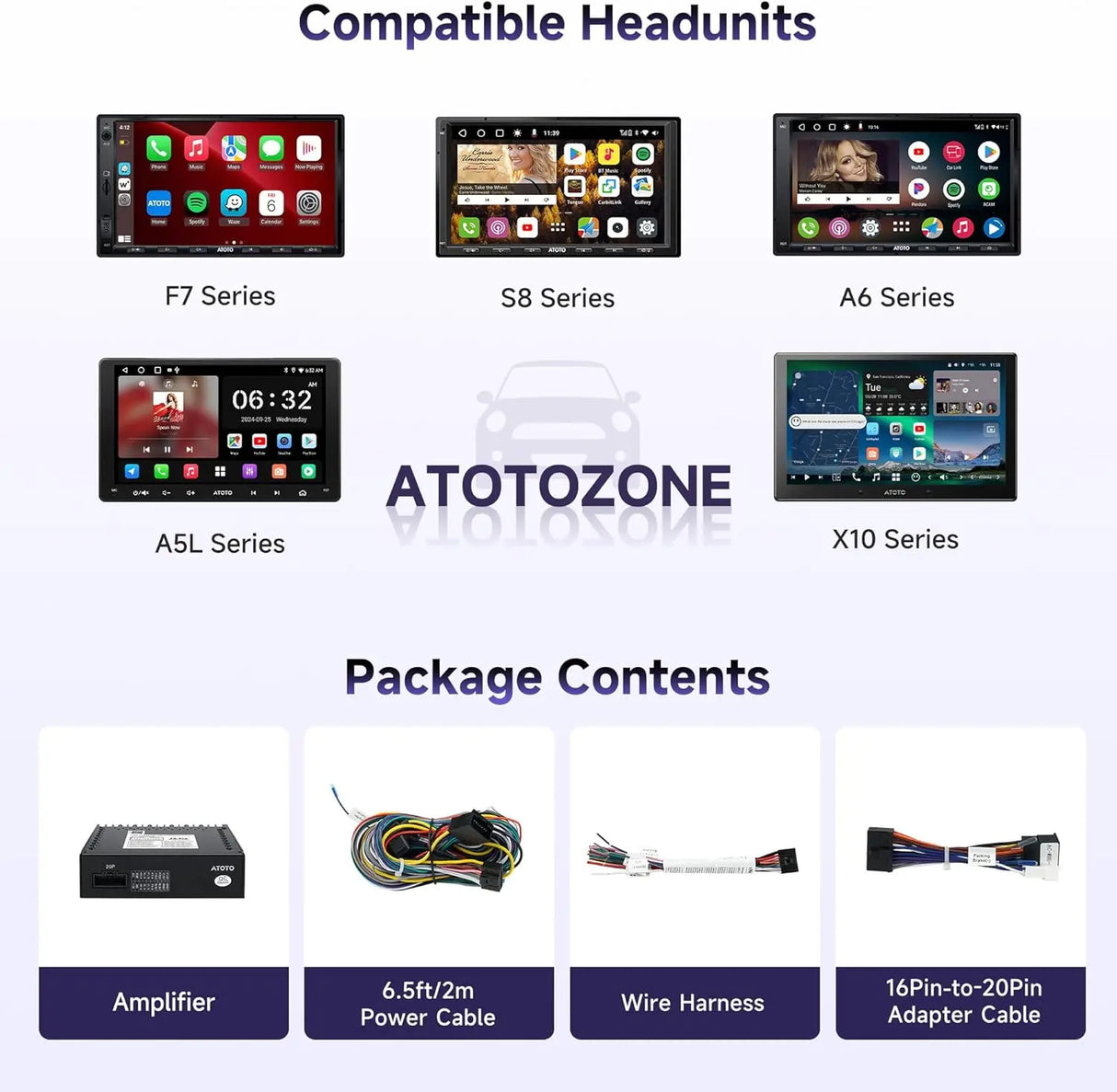 ATOTO CA-AEC122DL Amplificatore Auto Compatto 4x60W RMS, 4 Canali, Classe D TI TPA3221, EQ Personalizzabile, Cavo Alimentazione 2m, Compatibile con Stereo ATOTO