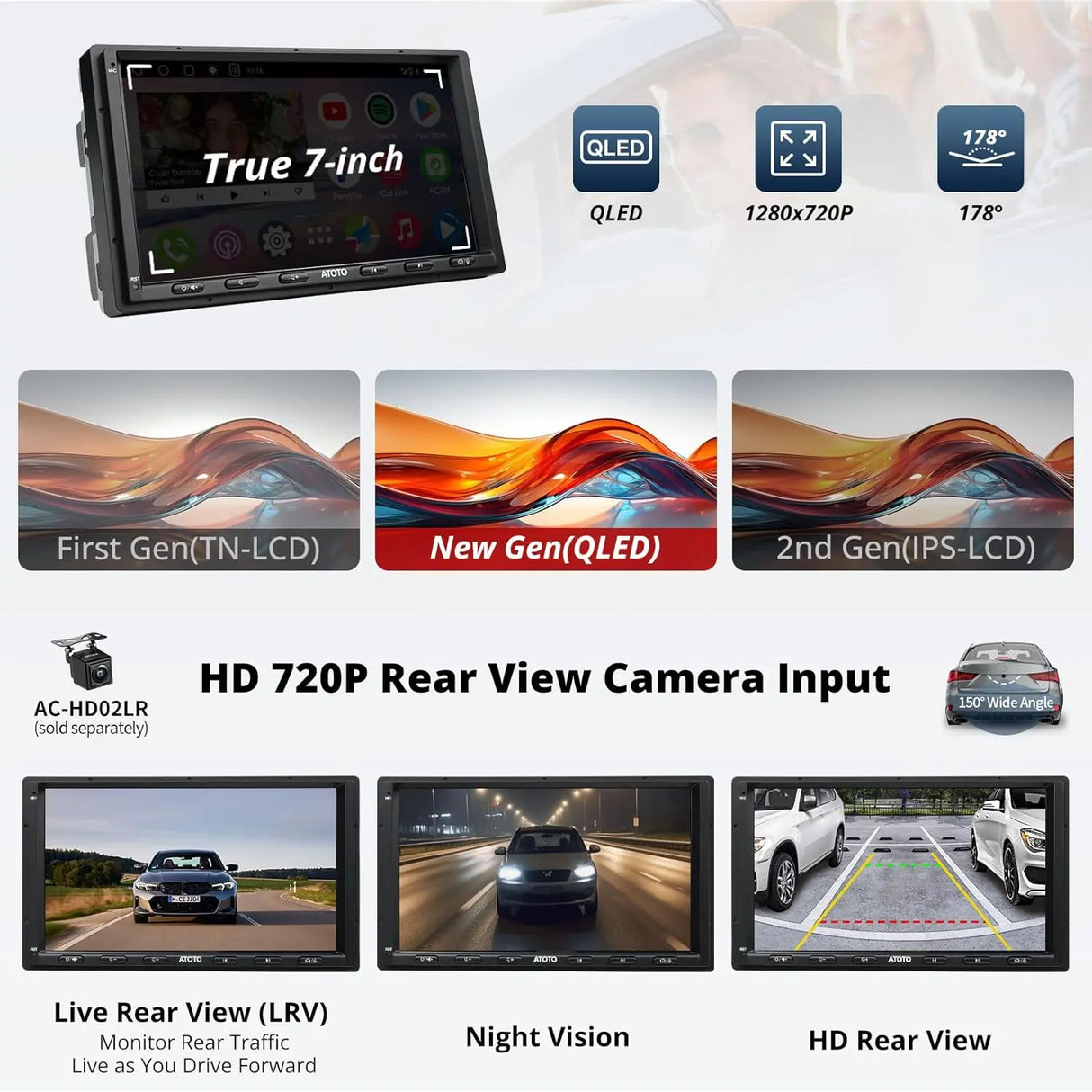 ATOTO A6G2A7PL 7" Double Din Car Stereo, Android, 4G+64G, Wireless/Wired CarPlay & Android Auto, 4G LTE Nano Card, Touchscreen, MirrorLink, Bluetooth, GPS Navigation, Audio Receiver (Upgraded)