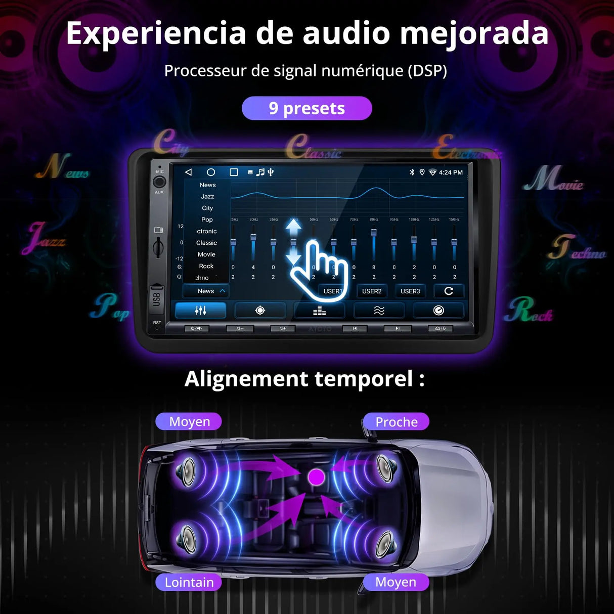 ATOTO A5LVWA7T Radio Coche 2 DIN 7" con Navegación, Compatible con VW Golf/Polo/Tiguan, CarPlay y Android Auto Inalámbrico, MirrorLink, WiFi/BT/USB, DSP EQ de 24 Bandas, FM/AUX/TF, 2G+32G