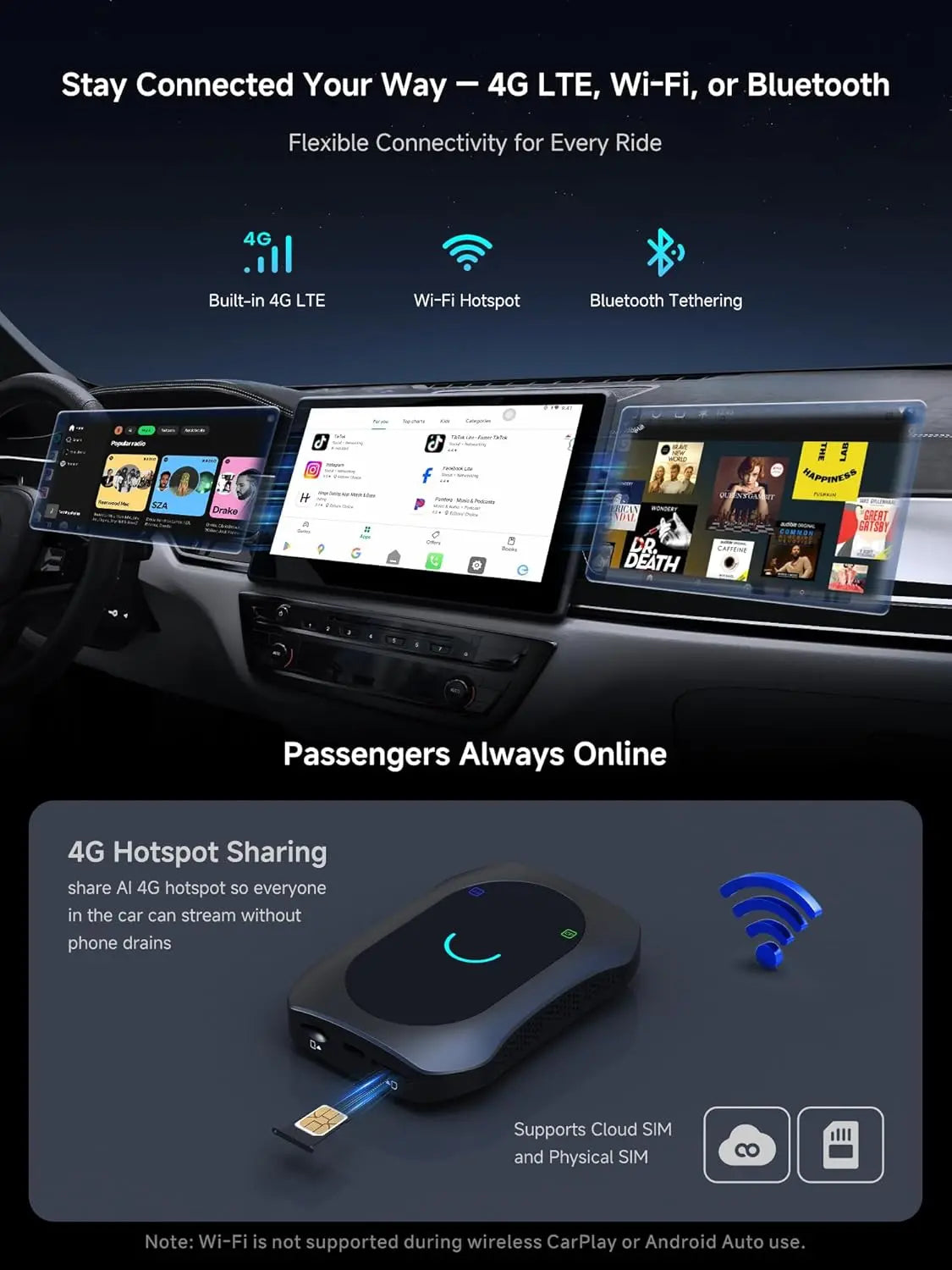 ATOTO CB7SATN 8-in-1 AI Box – Wireless CarPlay & Android Auto, Android Desktop, HDMI In/Out, Wi-Fi, 4G LTE, DriveChat (ChatGPT), Dual-BT IoT Hub