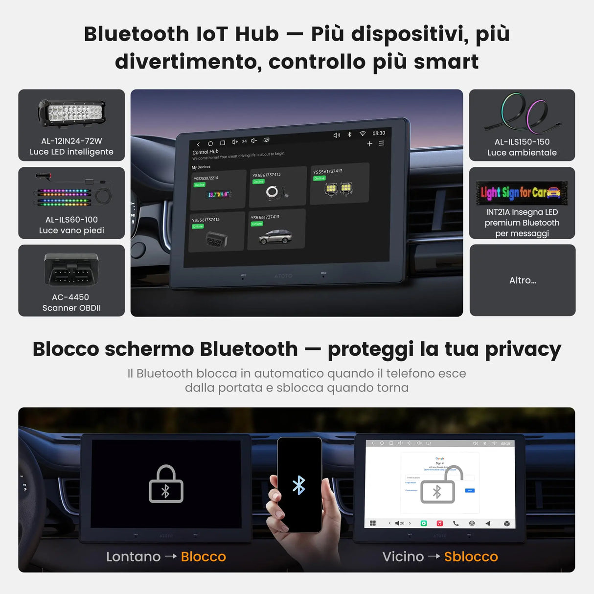 ATOTOEXCEL S8Gen4 10,1 pollici QLED Android Autoradio 2 DIN, CarPlay e Android Auto wireless, autoradio touchscreen 4G LTE, WiFi/USB-Tethering, Hi-Fi DSP, pre-out 4V, con telecamera posteriore, 4G+64G