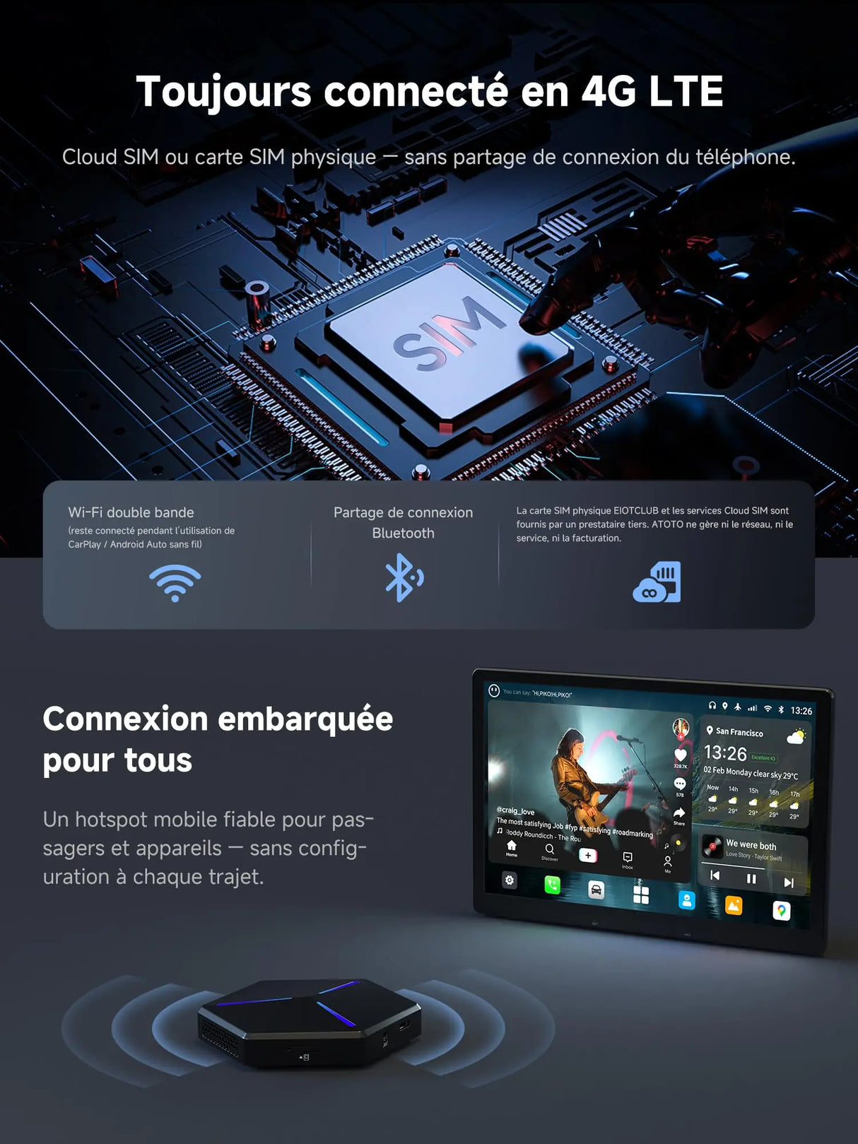 ATOTO CB7PO CarPlay AI Box con Dash Cam DVR e Diagnostica OBD2, Sistema Android Completo, CarPlay e Android Auto Wireless, DriveChat AI, Tracciamento GPS, HDMI, OTA, 8GB+128GB