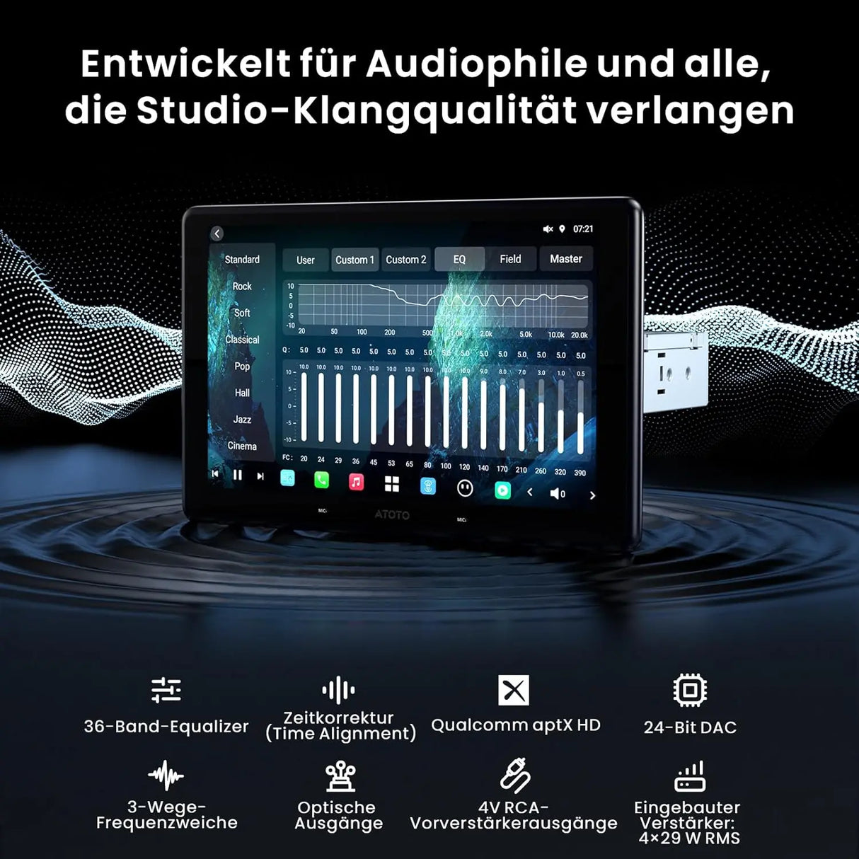 ATOTOZONE 10" QLED AI Android Autoradio 1 DIN, Floating Screen Auto, 8G+128G In-Dash Navigation, 4G LTE, Kabelloses CarPlay &amp; Android Auto, Dual-Phone &amp; 2 Bluetooth, SCVC, GPS-Tracking, X10G110E