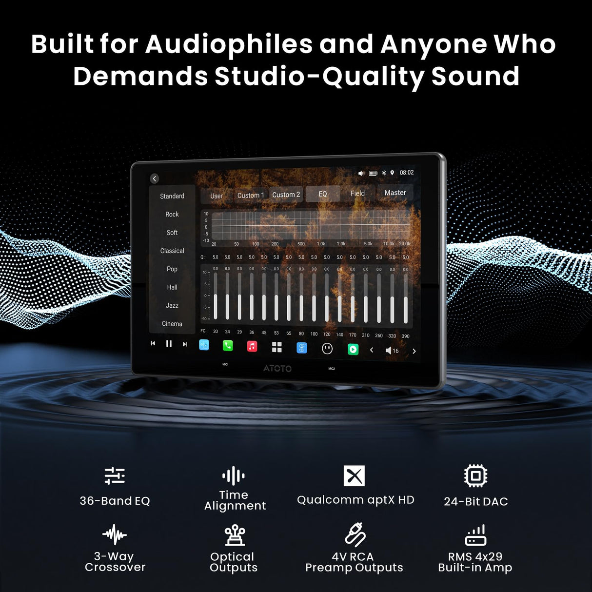ATOTOZONE 10 inch QLED AI Android Car Stereo, 8G+128G Double Din Radio, Wireless Carplay & Android Auto, 4G LTE, Dual WiFi, 7.1.2 Channel Audio,FLAC, 36B-EQ, Hi-Volt RCA, HDMI Input, X10G211E