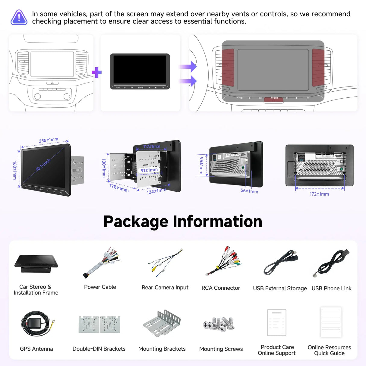 ATOTO A5LG211T 10.1" Double Din Car Stereo, Wireless CarPlay and Android Auto, Touchscreen, 2G+32G, WiFi, Bluetooth, USB Tethering, MirrorLink, 24B-EQ DSP, FM, AM, TF