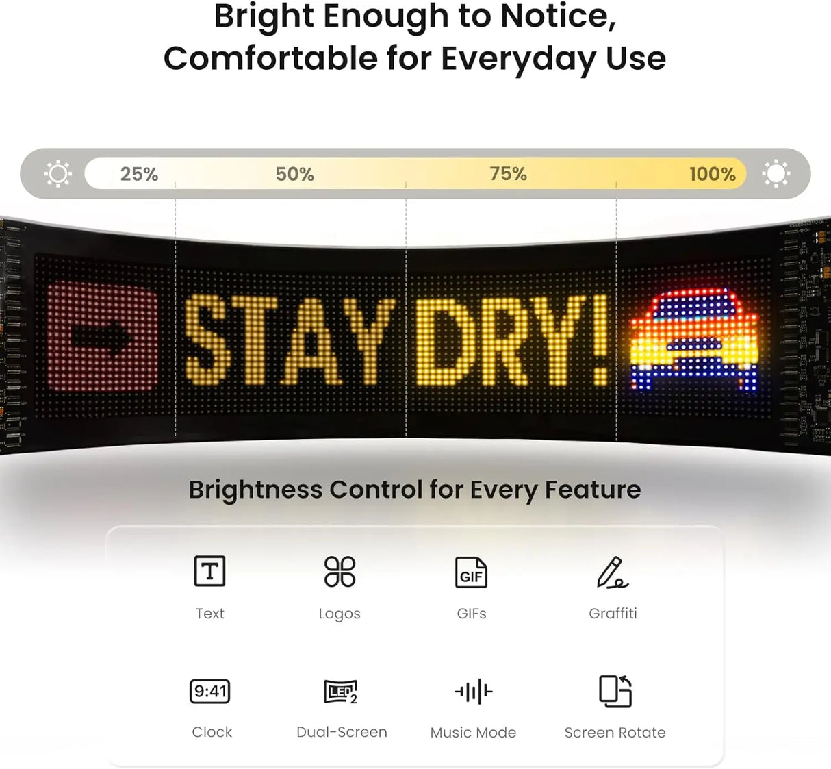 LEAPROCK 21" HD LED Light Sign for Car - Programmable Flexible Display with Bluetooth Control, Custom Logos/Animations & Eco Mode for Car Windshield