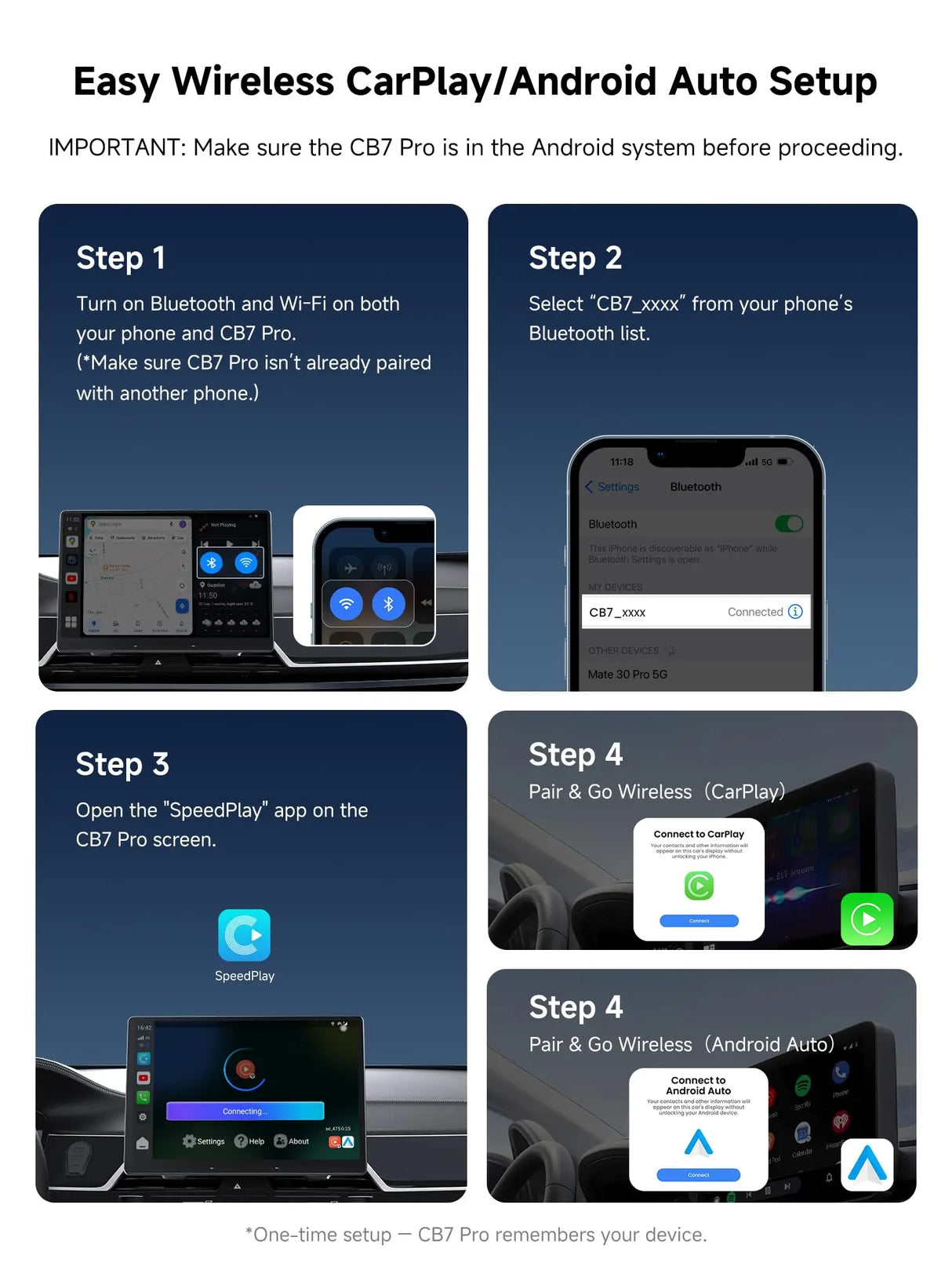 ATOTO CB7PQ CarPlay AI Box with Dash Cam & OBD2 Scanner, Full Android System, Wireless CarPlay & Android Auto, DriveChat AI, GPS Tracking, HDMI, OTA, 4GB+64GB