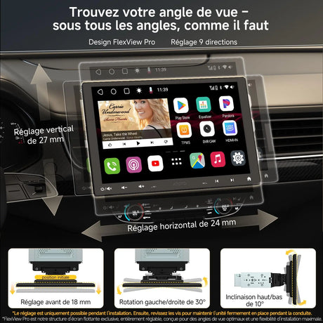 [10" QLED] ATOTOZONE Android Autoradio 1DIN & 2DIN Adaptatif, Écran Tactile Flottant, 4G LTE, CarPlay et Android Auto sans Fil, Wi-FI/BT/USB, 4G+32G, DSP/SCVC/LRV, Microphone, S8G1104MS