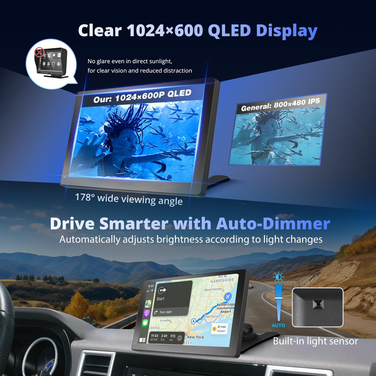Portable Carplay Android Auto Screen Backup with Camera SWC,Sat Navs for Car, Wireless Car Stereo Receiver, P5 Gps Navigation, ATOTOEXCEL 7“ QLED Glare-Suppress BT Radio Mirrorlink(7in Camera+SWC)