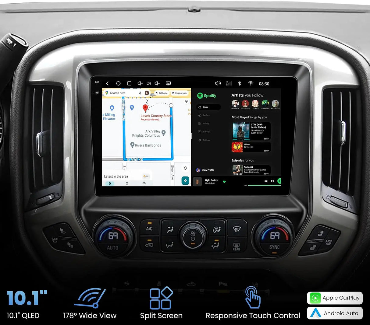 ATOTO S8LSLD10ADM 10.1" Android Car Stereo for Chevy Silverado 1500 2014–2018, Silverado 2500HD 2015–2019 & GMC Sierra, Wireless CarPlay & Android Auto, 4G LTE, QLED Display, DSP, GPS Navigation