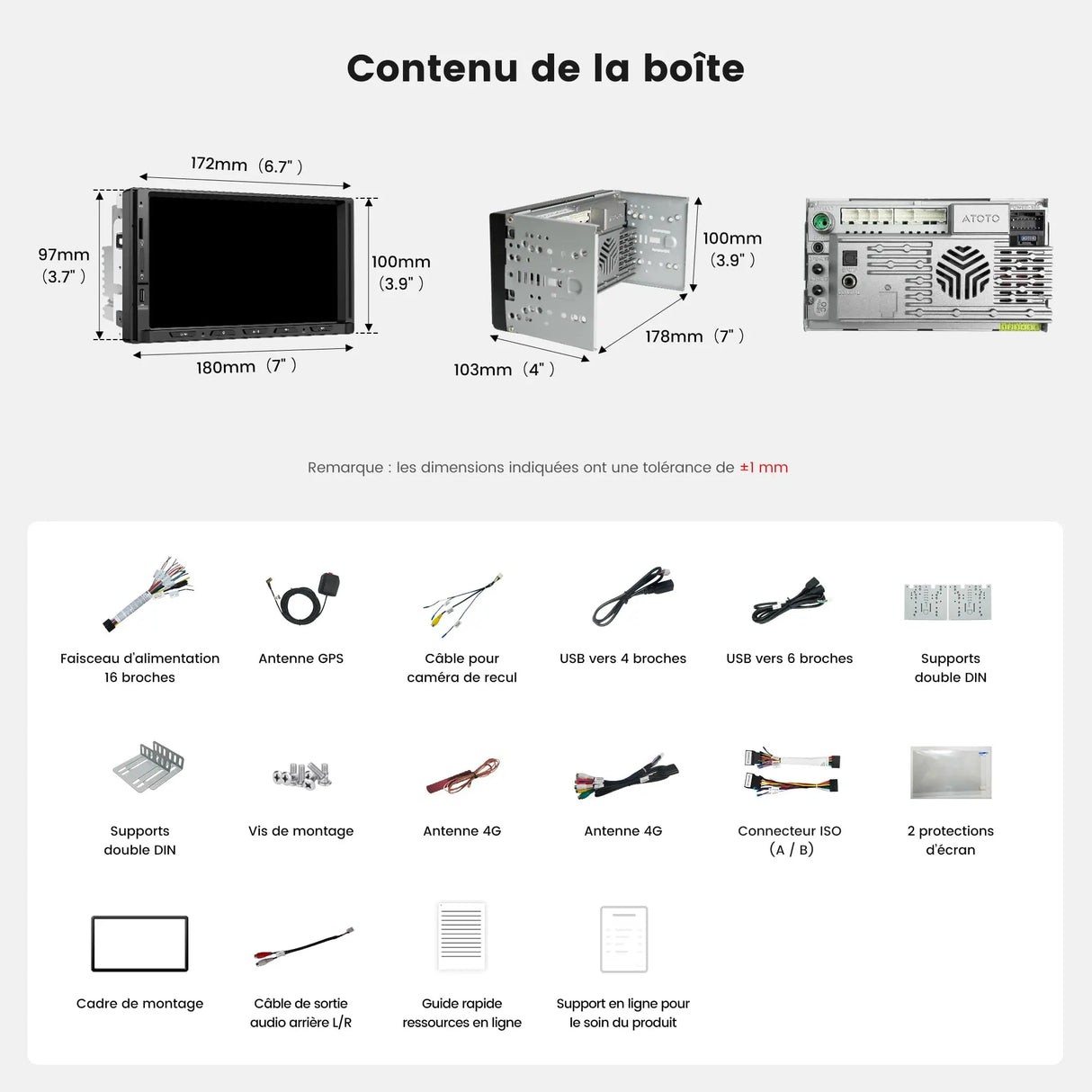 ATOTO S84G2D7PB 7" Autoradio Android 2 DIN Écran Tactile avec Éclairage d'Ambiance, Alerte de Collision d'Urgence, Surveillance de Stationnement, DSP Hi-Fi avec Sorties 4V