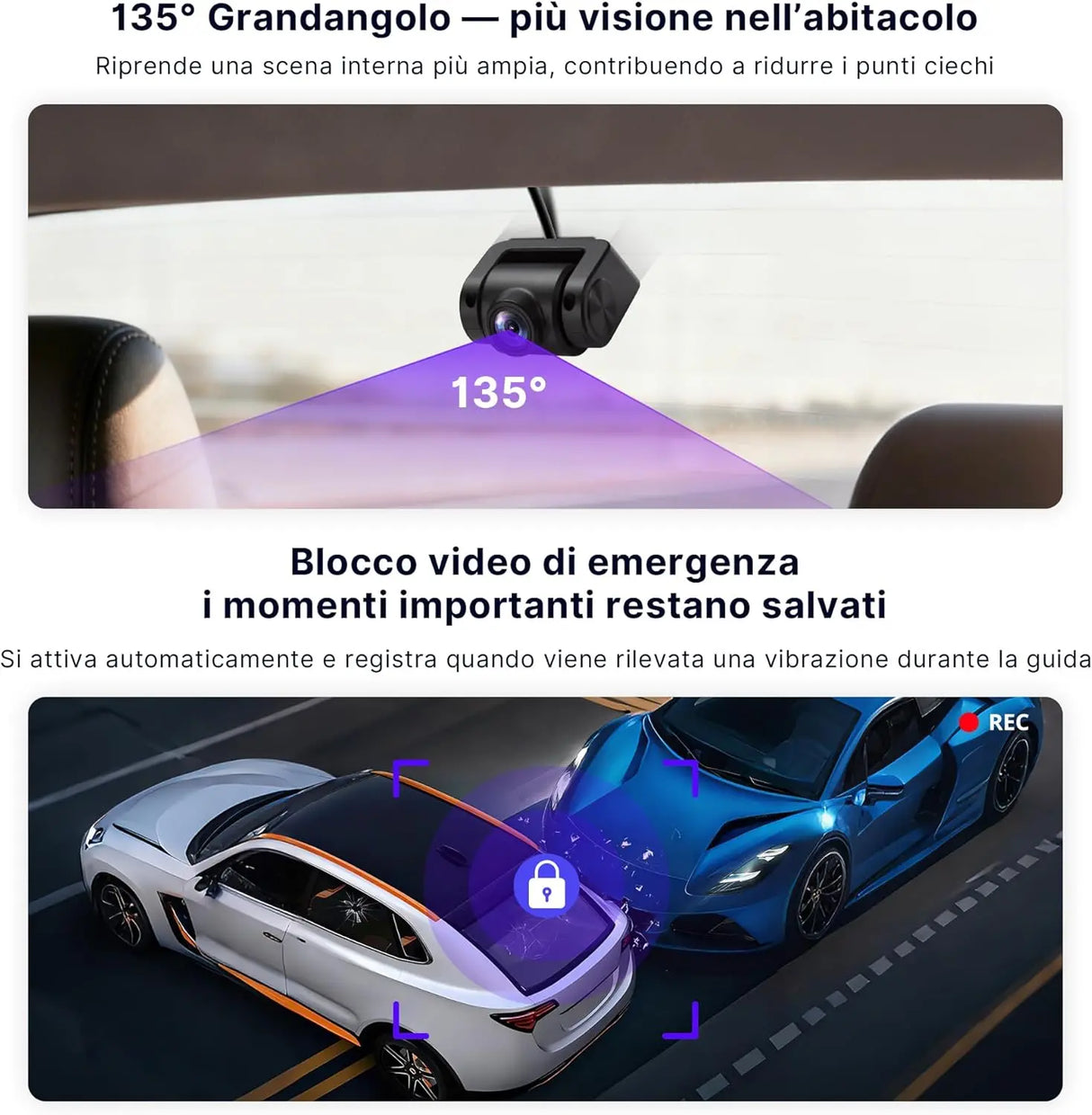 ATOTO AC-HN9CBV2 Telecamera Interna AHD 1080p, Frontale, 135° Grandangolo, Visione Notturna Starlight, Loop Recording, Modo Parcheggio, Solo Serie V10
