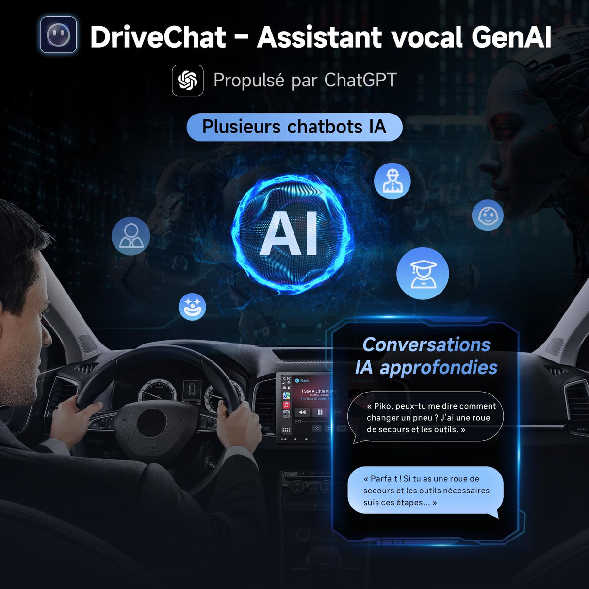 ATOTO A5LG110T Autoradio 1 DIN/2 DIN Android 10" avec écran flottant, caméra arrière, CarPlay et Android Auto sans fil, tethering WiFi/BT/USB, MirrorLink, DSP, FM/RDS, 2G+32G