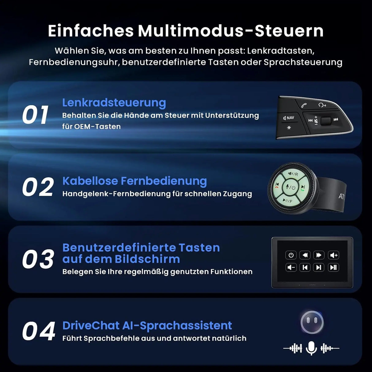 ATOTOZONE 10" QLED AI Android Autoradio 1 DIN, Floating Screen Auto, 8G+128G In-Dash Navigation, 4G LTE, Kabelloses CarPlay &amp; Android Auto, Dual-Phone &amp; 2 Bluetooth, SCVC, GPS-Tracking, X10G110E