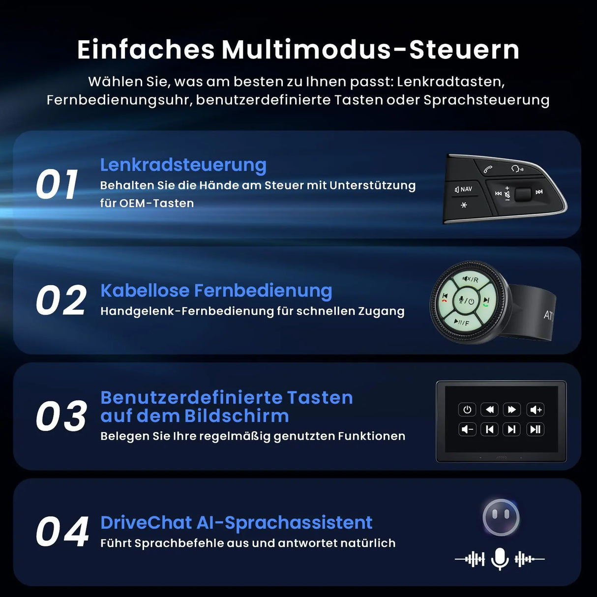 ATOTOZONE 10" QLED AI Android Autoradio 1 DIN, Floating Screen Auto, 8G+128G In-Dash Navigation, 4G LTE, Kabelloses CarPlay &amp; Android Auto, Dual-Phone &amp; 2 Bluetooth, SCVC, GPS-Tracking, X10G110E