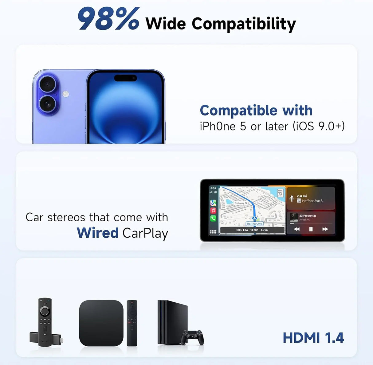 ATOTO AD1 Wireless Apple CarPlay Adapter with HDMI & BT 5.2 Dongle