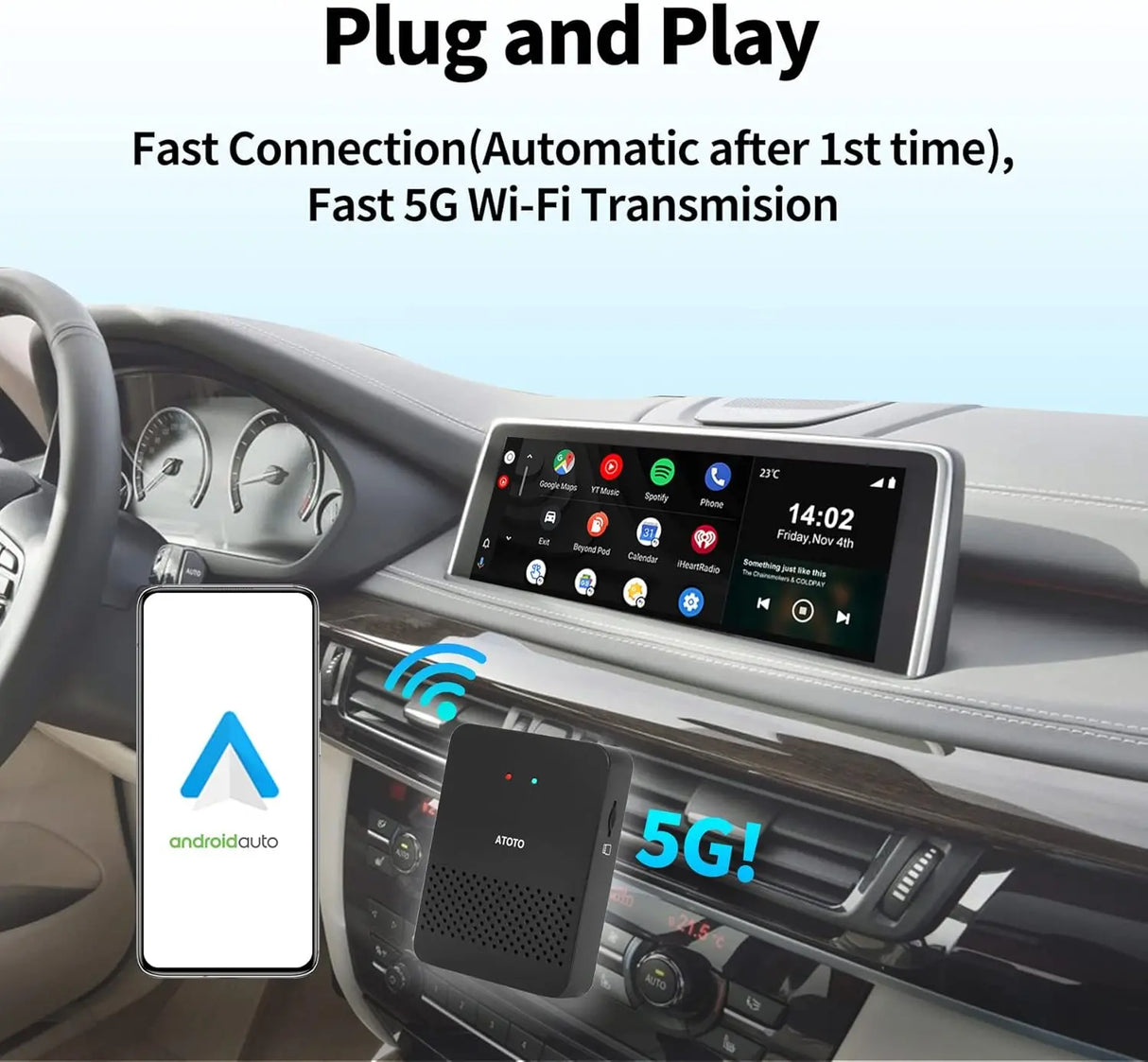ATOTO AD3WAA-BK Wireless Android Auto Adapter