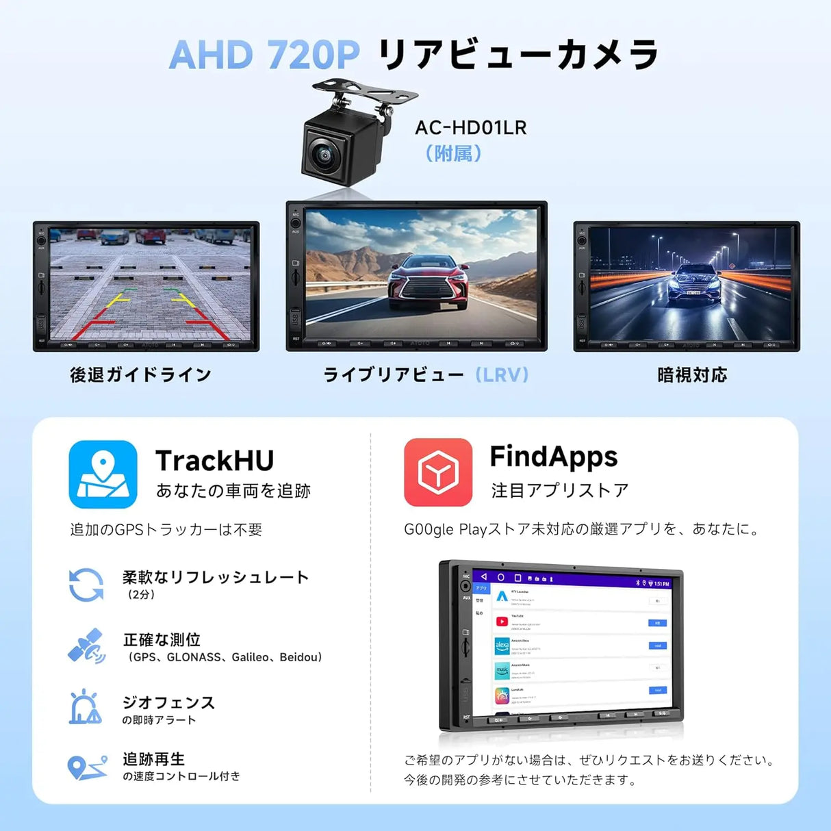 ATOTOZONE A5LG2A7T 7インチ 2Din ディスプレイオーディオ バックカメラ付き、Androidナビ、無線CarPlay & Android Auto、1280×720 Bluetoothカーステレオ、Wi-Fi/BTテザリング、内蔵DSP、ミラーリンク、2G+32G、FM/AUX/USB/TF再生、HDインプット、GPSトラッキング