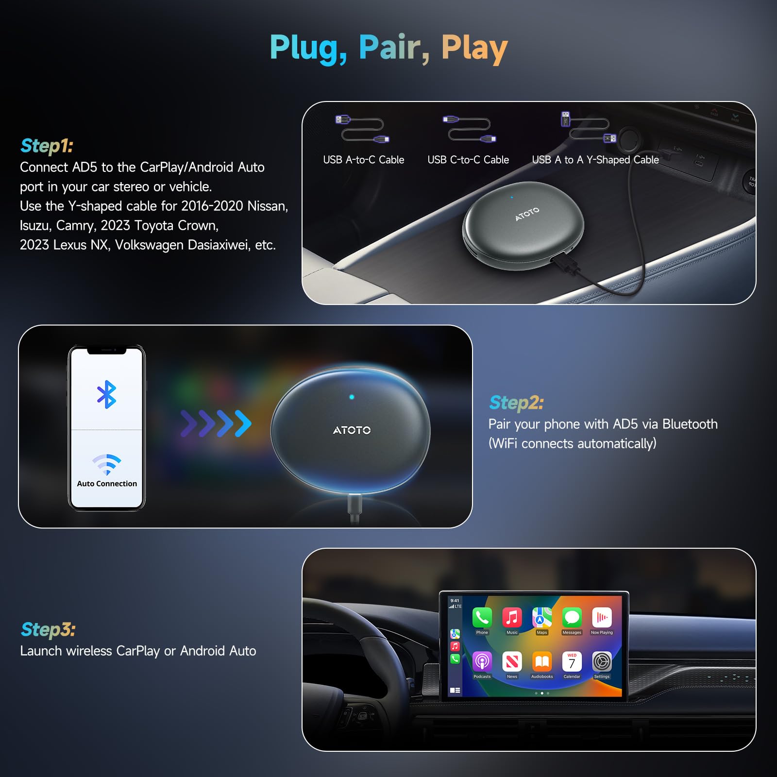 カーナビ ATOTO AD5 CarPlay ATOTO AD5 Wireless CarPlay Adapter – Smart AI Magic Video Box