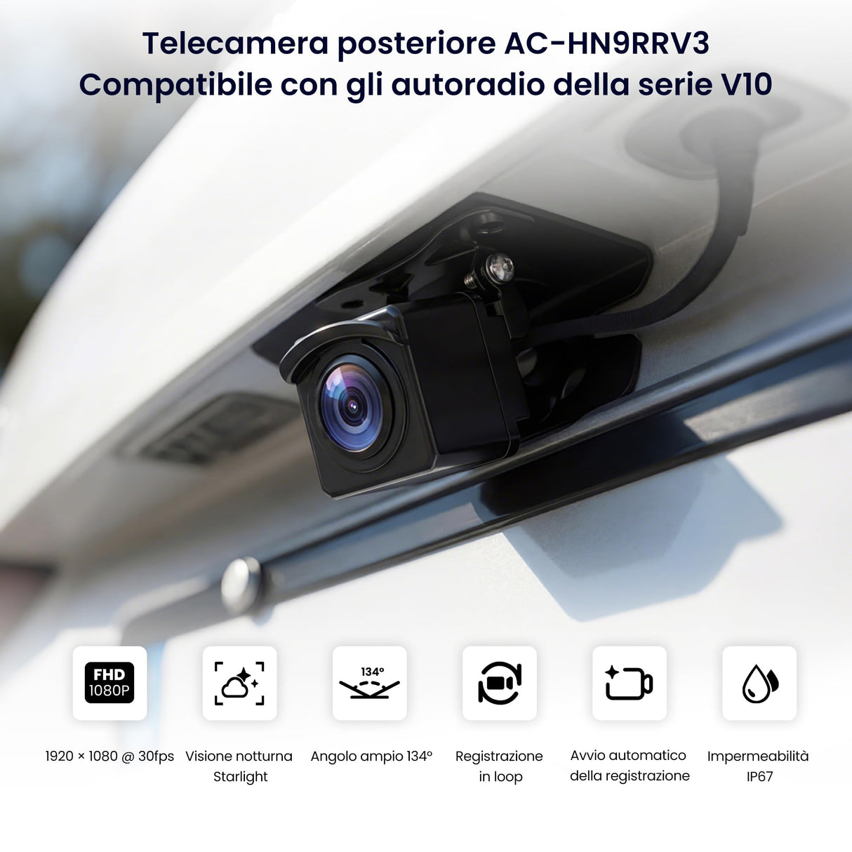 ATOTOEXCEL Telecamera Retro AHD 1080p 30fps,134° Grandangolo,Visione Notturna Starlight,IP67 Impermeabile,Sensore G,Modo Parking,Loop Video,Solo Compatibile con Serie V10 AC-HN9RRV3