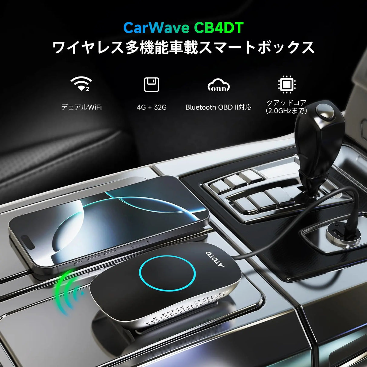 ATOTO CB4DT ワイヤレスCarPlayアダプター AIボックス OBD2スキャナー