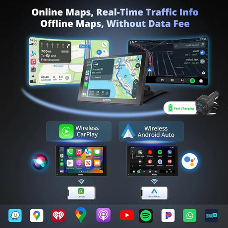 ATOTO P507SD 7" Portable CarPlay Screen with 1080P Backup Camera & Remote Control – Wireless CarPlay & Android Auto Touchscreen, Dash GPS Navigation, QLED Glare-Suppressing Display, MirrorLink