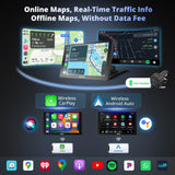 Portable Carplay Android Auto Screen Backup with Camera SWC,Sat Navs for Car, Wireless Car Stereo Receiver, P5 Gps Navigation, ATOTOEXCEL 7“ QLED Glare-Suppress BT Radio Mirrorlink(7in Camera+SWC)